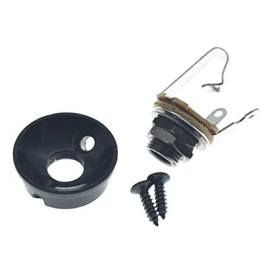 Imagem de KAISH Kaish Black Brass Metric Electric Guitar Jackplate Electrosocket Jack Plate com Saída de Latão Mono Jack e Parafusos para Fender Import Style Tele/Telecaster Metric M9 Thread Preto com Latão