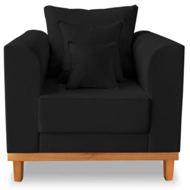 Imagem de Poltrona Sala de Estar Beny Suede Preto Com Almofadas Decorativas - Madeira Prima Deccor