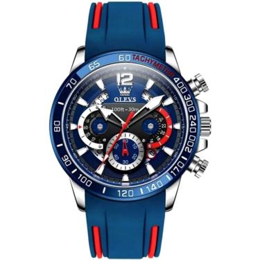 Imagem de Relógio Quartzo Impermeável Masculino Esportivo Casual Pulseira De Borracha Azul
