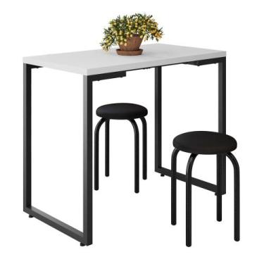 Imagem de Mesa de Cozinha Bistrô Porto Branco 90cm com 2 Banquetas Industriais M