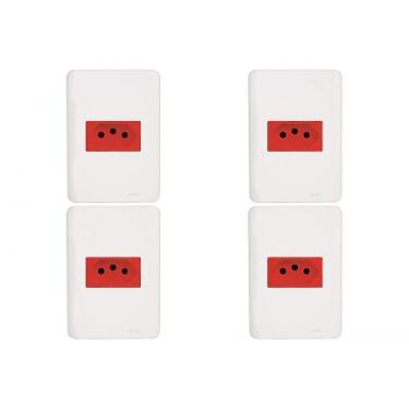 Imagem de Kit C/4 - Conjunto Perlex Aros 4X2 Branco Com Placa(1Toma...