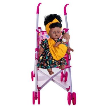 Imagem de Conjunto Boneca Ayana Mamãe e Bebe + Carrinho p/ Passear - Adijomar