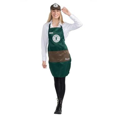 Imagem de Dress Up America Fantasia de barista para adultos - avental verde e boné - conjunto de fantasia de barista de café, Verde e marrom, One-Size