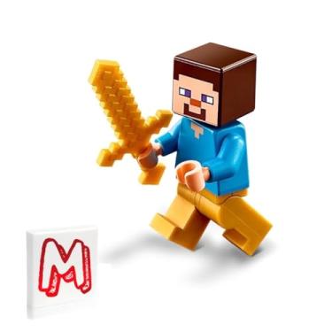 Imagem de LEGO Minecraft Minifigure - Steve with Gold Legs, Gold Sword and Side Display