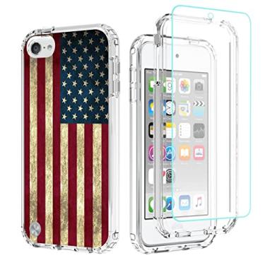 Imagem de Tothedu Capa de telefone para iPod Touch 6/Touch 5/Touch 7 com protetor de tela de vidro temperado, linda estampa de bandeira transparente capa protetora de corpo inteiro para iPod Touch 5º/6º / 7º
