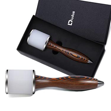 Imagem de DIUDUS Martelo de nylon de couro, martelo de entalhe de cabeça reta para artesanato de couro feito à mão (marrom/ondulado com água)