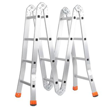 Imagem de 星姿 Escada dobrável de 4 vias, escada de junta de alumínio com suporte de carga de 150 kg, andaime de armazém com juntas grandes de 10 cm de espessura, com plataforma de trabalho, portátil para