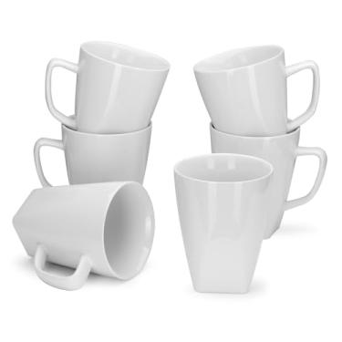 Imagem de Miicol Conjunto de canecas de café de cerâmica, canecas brancas de 400 ml para café, leite, chá, cacau, lava-louças e micro-ondas, conjunto de 6, branco, fundo quadrado