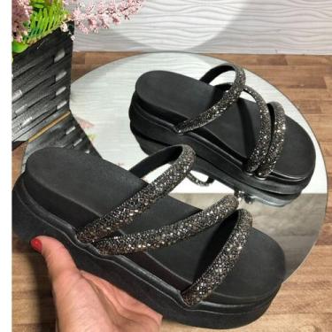 Imagem de Papete Plataforma Alta Sandália Feminina Flatform Anabela 3 Tira Z Str