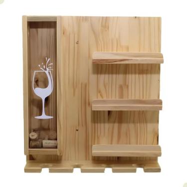 Imagem de Adega Suspensa 3 vinhos de Madeira Com Porta Taças - Beto Móveis, Natu