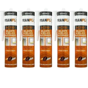 Imagem de Kit 5 Selante Acrílico Base De Água Franfix Silicone Branco 500g Franf