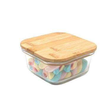 Imagem de Pote de vidro 380ml com tampa de bambu hermético quadrado - Tud, U, NA