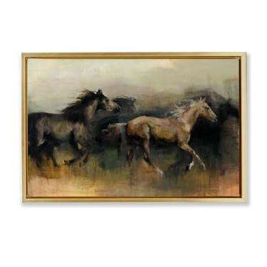 Imagem de Stupell Industries Roaming The West Horses Framed Floater Canvas Wall Art Design por Marilyn Borglum, moldura flutuante dourada, 78 x 53 cm