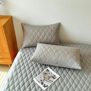 Imagem de Protetor de colchão impermeável, macio e respirável, estica até 28 cm de profundidade para quarto de crianças, dormitório de faculdade, lavável sem ruído (cinza, 2 fronhas 51 x 76 cm)