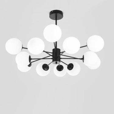 Imagem de AXFSHJD Lustre Sputnik de metal preto vintage moderno irregular esférico vidro pendente luz ajustável de metal para cozinha ilha sala de jantar
