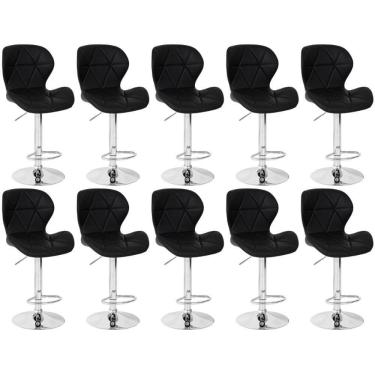 Imagem de Kit 10 Banquetas Slim Estofada Giratória Com Regulagem De Altura - Preto