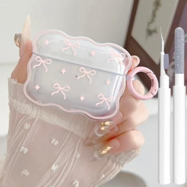 Imagem de Linda capa transparente para AirPods Pro 2/1 geração, design de laço feminino, TPU macio, à prova de choque, Kawaii, Apple iPod Pro, 2ª/1ª geração, com caneta de limpeza e chaveiro, meninas e mulheres