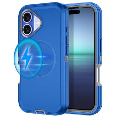 Imagem de I-HONVA Capa para iPhone 16 Plus [compatível com MagSafe] à prova de choque com 3 camadas de proteção total [sem protetor de tela] Capa resistente para Apple iPhone 16 Plus de 6,7 polegadas, azul