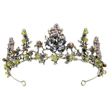 Imagem de Coroa de fada, coroas de rainha barroca - coroa de deusa de uva com folha dourada da floresta, tiara de princesa vintage para cosplay renascentista, acessórios de fantasia de Halloween para mulheres