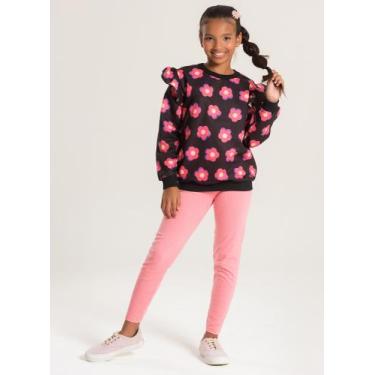 Imagem de Conjunto Inverno Menina Preto Blusão com Babado e Legging em Cotton Fl
