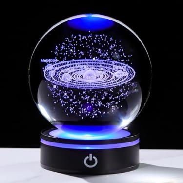 Imagem de Bola de cristal modelo sistema solar 100 mm 9,9 cm - 3D espaço sideral astronomia presentes para quarto decoração de quarto esfera de cristal presentes exclusivos para homens ele melhor aniversário