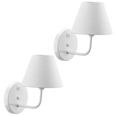 Imagem de Kit 2 Arandelas Brancas Interruptor Bivolt Parede Cúpulas Tecido Quartos Luminárias