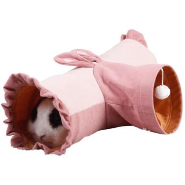 Imagem de Túnel de porquinho da índia, esconderijo de porquinho-da-índia, tubo dobrável de 3 vias para furão, ouriço, chinchilas, rato, coelho (rosa)