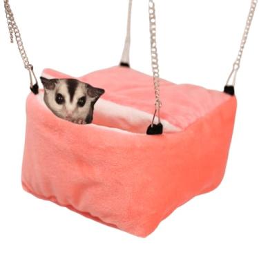 Imagem de Copfeu Cama de rato, rede de rato, porquinho-da-índia, macio, quente, furão, acessórios para gaiolas de ratos, animais pequenos, cama de dormir para furão, rato, planador de açúcar, hamster (rosa com