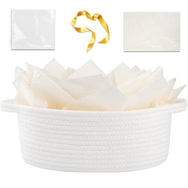 Imagem de OIAHOMY Cesta de presente com alça, cesta de tecido pequena com saco de presente, fita e papel de embrulho, caixas de berçário vazias para encher com itens pequenos, organizador de brinquedos para