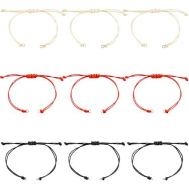 Imagem de SUNNYCLUE 36 peças, pulseira de corda da amizade, 3 cores, pulseiras ajustáveis de poliéster encerado, contas torcidas, corda ecológica com anéis abertos de aço inoxidável para fazer joias,