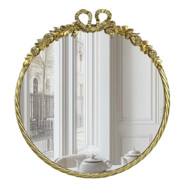 Imagem de Oujchenghome Espelho de parede barroco retrô europeu estilo dourado, espelho de maquiagem europeu, espelho de banheiro, espelho retrô estilo palácio, espelho retrô redondo (27,5 * 30)