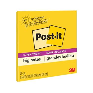 Imagem de Post-it Notas grandes super pegajosas, 28 cm x 28 cm, 1 bloco, 2x o poder de colagem, amarelo, reciclável (BN11)