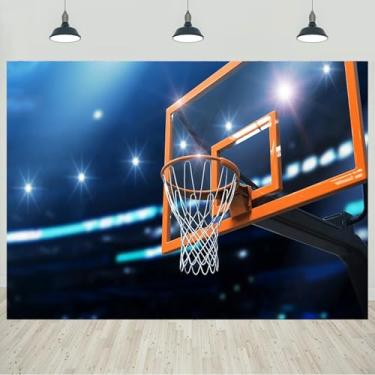 Imagem de Cesta de basquete de 2,1 x 1,5 m, cenário interno, quadra de basquete, estádio, holofotes, fotografia, tema de basquete, aniversário, chá de bebê, decorações de festa, banner, retratos e adereços de