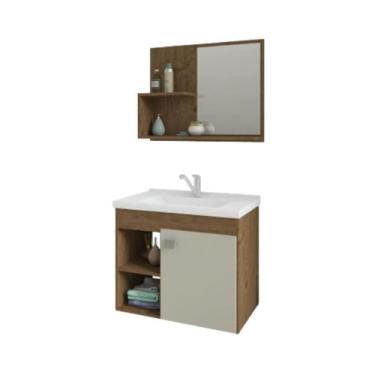 Imagem de Gabinete Armário P/ Banheiro Amêndoa E Off White Lótus 55cm - Mgm Móve