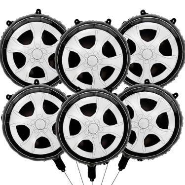 Imagem de 6 Pcs Car Wheel Balloons 18 Inch Wheel Tire Balloon Race Car Party Decorations Racing Theme Birthday Party Decoration Supplies Black