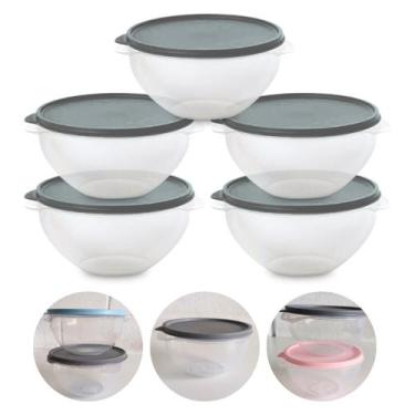 Imagem de Kit 5 Pote de Plástico Hermético 1L Marmita C/ Tampa Bowl Redondo Tije