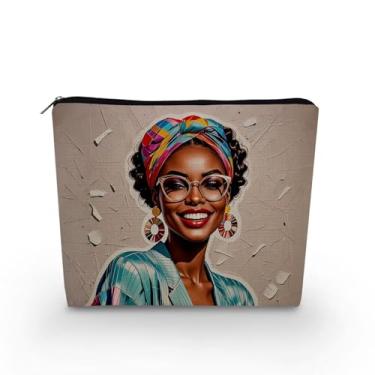 Imagem de YULUENZE Bolsa organizadora de lona pequena para mulheres afro-americanas, com zíper, moderna, preta, bolsa cosmética, presente de aniversário para mulheres, irmãs, amigas, asnj0872, Samll