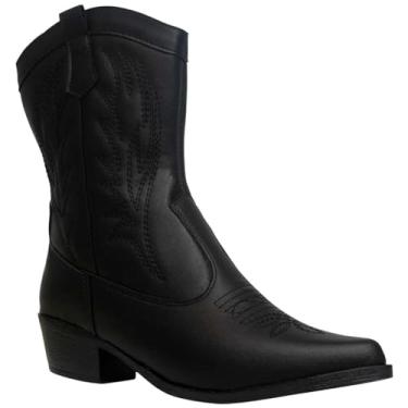 Imagem de Bota Feminina Western Texana Bordada Cano Médio Salto Grosso Bico Fino Confortável (Preto, BR, Adulto, Numérico, 39)