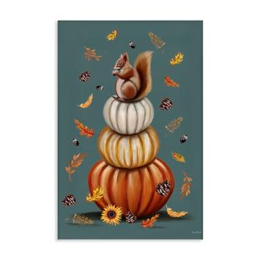 Imagem de Stupell Industries Arte de parede em tela Squirrel Atop Pumpkin Stack, design por Elizabeth Tyndall, 20 x 30