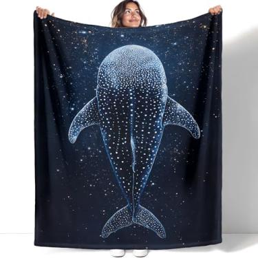Imagem de YISUMEI Cobertor de estrelas espaciais tubarão-baleia oceano e céu estrelado presentes para adultos e crianças – Cobertor de pelúcia ultramacio para cama, sofá, acampamento - 152 x 203 cm