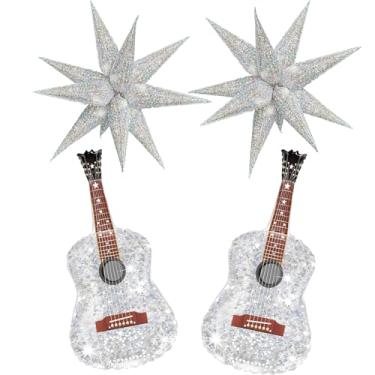 Imagem de Guitar Balloons/Shiny Explosion Pointed Star Foil Balloons/Music Guitar Party Decoration/Tayler Birthday Party/Rock/Disco/Music Party Supplies Globos