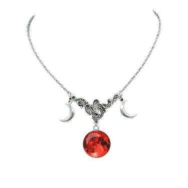 Imagem de NORLSO Colar gótico de coração com olho turco para mulheres, vintage, lua de sangue, crescente, colar com pingente de cristal vermelho, joia de Halloween, presentes, Large, Metal, Sem Pedra Preciosa