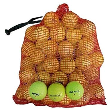 Imagem de Bolas de golfe recicladas coloridas de várias marcas em saco de malha (amarelo pacote com 48)