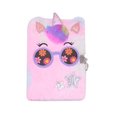 Imagem de Caderno fofo de coruja de desenho animado fofo de pelúcia diário secreto com cadeado e chaves bloco de escrita felpudo A5 forrado com 152 páginas