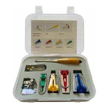 Imagem de Kit 8 Peças Calcador Aparelho Para Fazer Viés 6/12/18/25mm CY-BTM-S1 Lanmax - Completo para Diversos Modelos de Máquinas de Costura