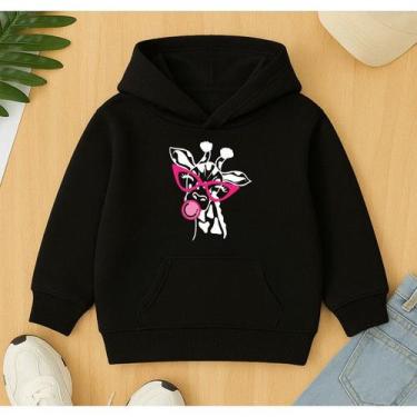 Imagem de Canguru Moletom Infantil Agasalho Feminino Estampa Girafa Chiclete Lin