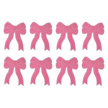 Imagem de YELARXI Aplique bordado com laço de glitter, aplique bordado de lantejoulas, adequado para jeans, jaquetas, roupas femininas, chapéus, mochilas (pacote com 8, rosa)