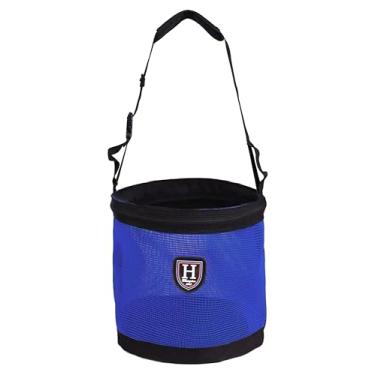 Imagem de Harrison Howard Bolsa de alimentação para focinheira de cavalo Bolsa de alimentação de grãos de malha de nylon com alça de pescoço acolchoada cinto ajustável azul escuro grande