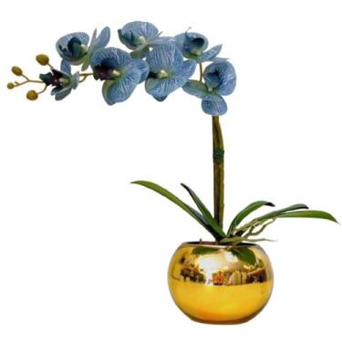 Imagem de Arranjo Flores 1 Orquídea Azul Toque Real Vaso Dourado - La Caza Store