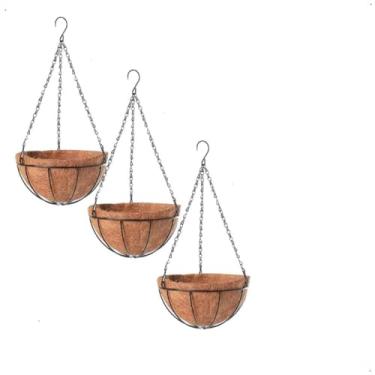 Imagem de Kit 3 Vasos Suspensos em Fibra de Coco, 13 cm x 30 cm, 1L, com Corrente 37 cm, para Plantas Naturais